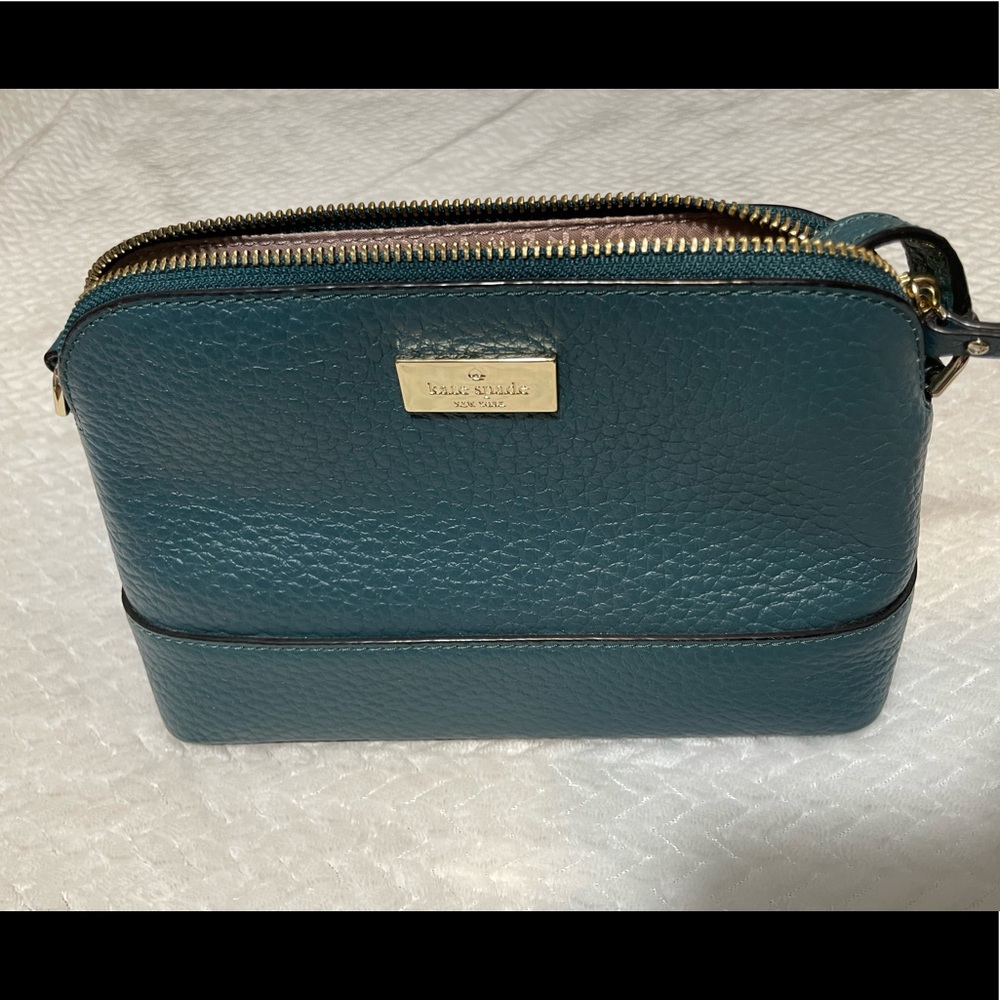 Kate spade small teal crossbody bag blush color interior